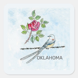 Sticker Carré Oiseau et fleur de l'Oklahoma