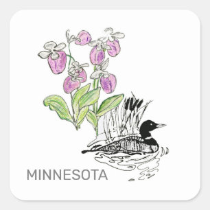 Sticker Carré Oiseau et fleur du Minnesota