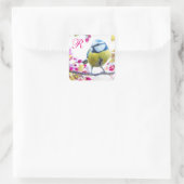 Sticker Carré Oiseau et fleurs roses Monogramme (Sac)