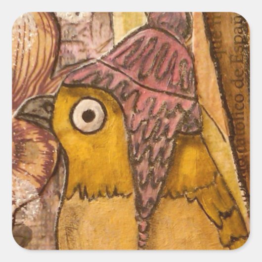 Sticker Carré Oiseau multimédia mixte avec Casquette (Devant)