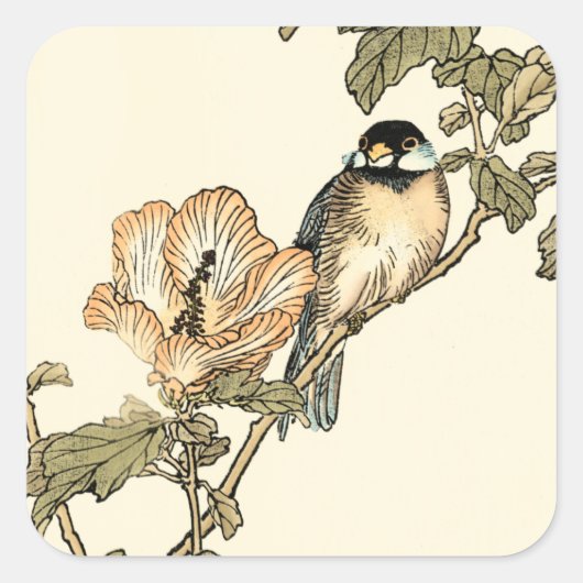 Sticker Carré Oiseau oriental perché sur la branche (Devant)