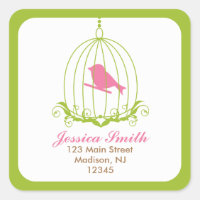 Oiseau rose en cage
