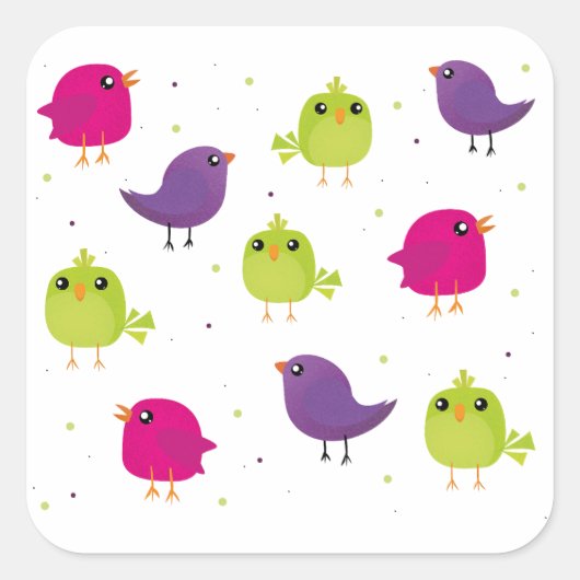 Sticker Carré Oiseaux colorés mignons (Devant)