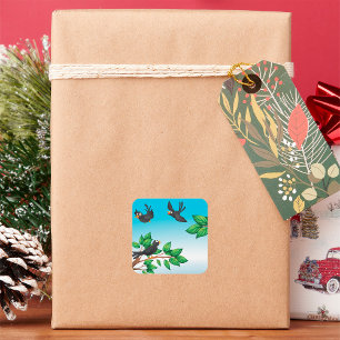 Sticker Carré Oiseaux Dans Un Arbre