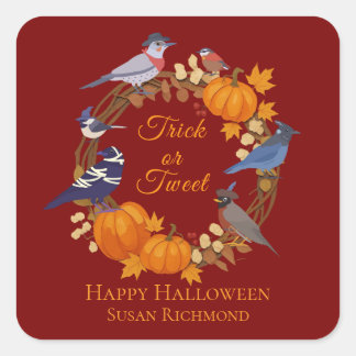 Sticker Carré Oiseaux de la cour arrière Halloween Trick or Twee