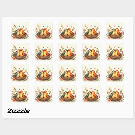 Sticker Carré Oiseaux de l'amour (Feuille)