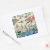 Sticker Carré Oiseaux de mer et fleurs vitraux en bois (Enveloppe)