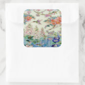 Sticker Carré Oiseaux de mer et fleurs vitraux en bois (Sac)