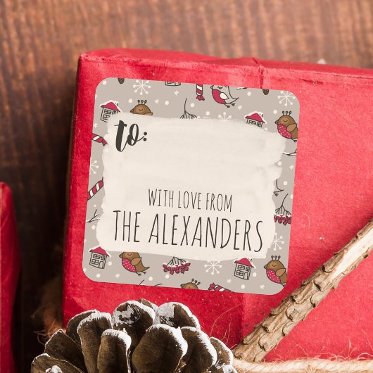 Sticker Carré Oiseaux de Noël « À la maison pour les vacances » 