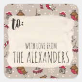 Sticker Carré Oiseaux de Noël « À la maison pour les vacances »  (Devant)