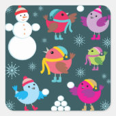 Sticker Carré Oiseaux d'hiver Jouer dans la neige avec Snowman (Devant)