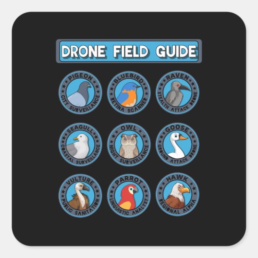Sticker Carré Oiseaux Drone Field Guide Drôle Conspiration Les o (Devant)