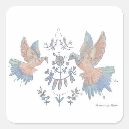 Sticker Carré oiseaux élégants (Devant)