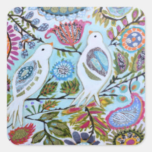 Sticker Carré Oiseaux en papier I