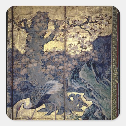 Sticker Carré Oiseaux et fleurs des Quatre Saisons (Devant)