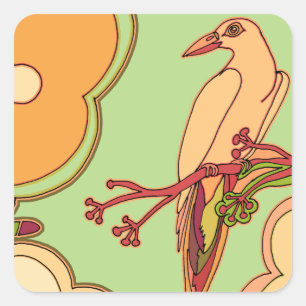 Sticker Carré Oiseaux Fantaisistes