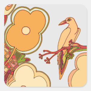 Sticker Carré Oiseaux Fantaisistes