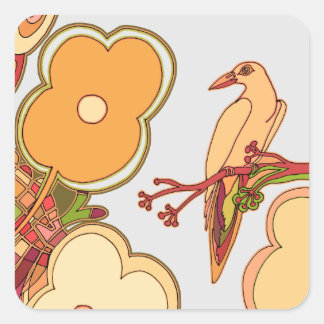 Sticker Carré Oiseaux Fantaisistes