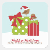 Sticker Carré Oiseaux mignons et cadeaux de Noël (Devant)