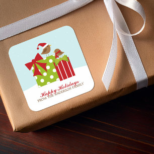 Sticker Carré Oiseaux mignons et cadeaux de Noël