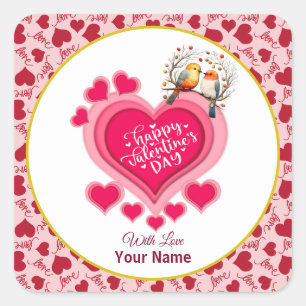 Sticker Carré Oiseaux romantiques sur une branche Saint-Valentin