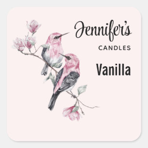 Sticker Carré Oiseaux roses et noirs sur une bougie d'arbre
