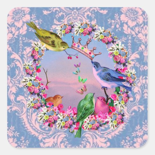 Sticker Carré Oiseaux royaux par Bella Bella Studios (Devant)