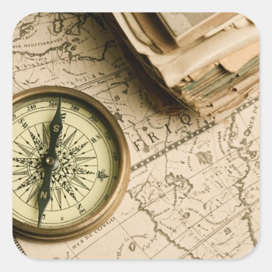 Sticker Carré Old compass over Ancient Map (Devant)
