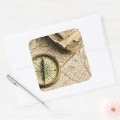 Sticker Carré Old compass over Ancient Map (Enveloppe)