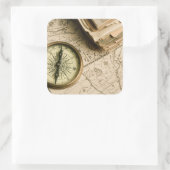 Sticker Carré Old compass over Ancient Map (Sac)