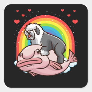 Sticker Carré Old English Sheepdog Bobtail Dog with Blobfish