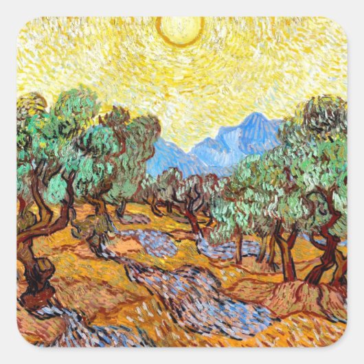 Sticker Carré Olive Trees (1889) paysage art Vincent Van Gogh (Devant)