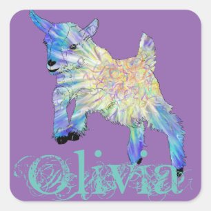 Sticker Carré Olivia Ajouter Nom Coloré Mignon Chèvre Bébé Anima