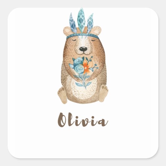 Sticker Carré Olivia Boho Bear (Devant)