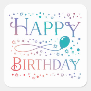 Sticker Carré Ombre Pastel Confetti et Balloon Joyeux anniversai