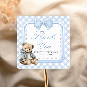 Sticker Carré On attend à peine Élégant Ours Baby Shower