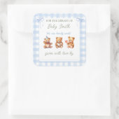Sticker Carré On peut attendre En vichy plaque de Baby shower (Sac)
