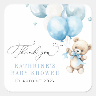 Sticker Carré On peut attendre le Baby shower bleu