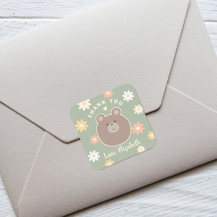 Sticker Carré On peut attendre le Merci de Baby shower de printe