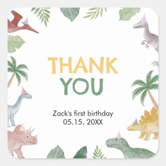 Sticker Carré One A Saurus Dinosaur Boy Square (Devant)