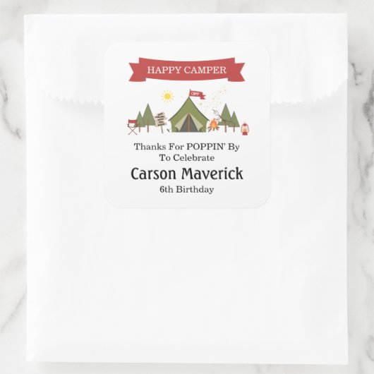 Sticker Carré One Happy Camper Boys Birthday  (Sac)