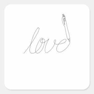 Sticker Carré One Line Art Love dessinée avec un stylo