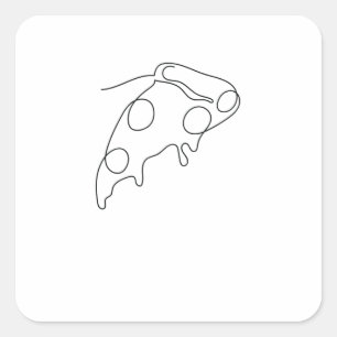 Sticker Carré One Line Art Stück Pizza gezeichnet mit Stift
