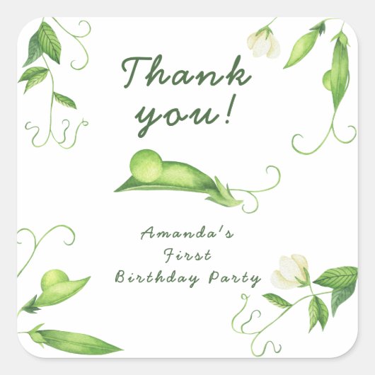 Sticker Carré One Sweet Pea First Birthday (Devant)