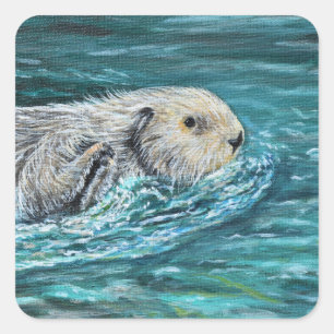 Sticker Carré Ooh Goody Lunchtime Sea Otter Peinture