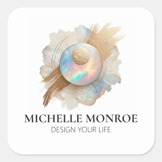 Sticker Carré Opale holographique Abstraite avec brosse d'or (Devant)