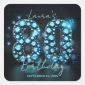 Sticker Carré Opulent Elegant Teal Blue Diamonds 80th Birthday (Devant)