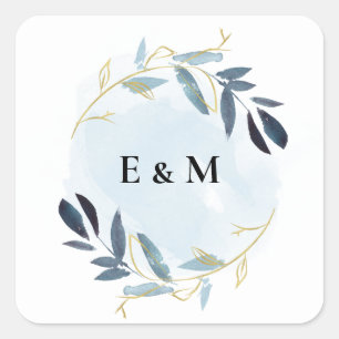 STICKER CARRÉ OR AQUA BLEU FOLIAGE EAU COULEUR WREATOR MARIAGE