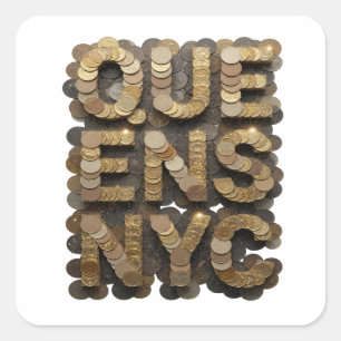 Sticker Carré Or Art Décalcomanie Or QUEENS NYC
