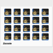 Sticker Carré Or bleu et monogramme noir (Feuille)